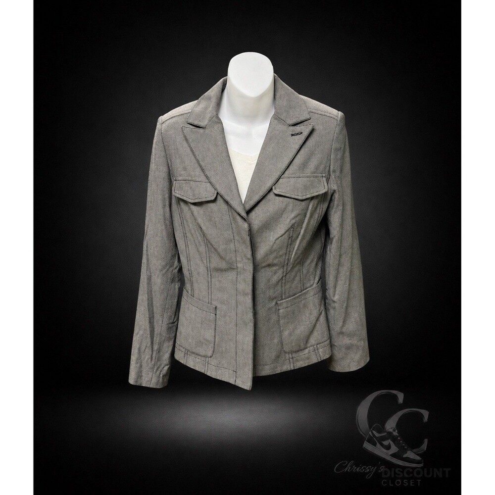 Etcetera Gray Stretch Blazer Womens 6 Tailored Utility Jacket Career Lightweight